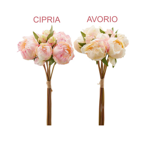 EDG Peonia olis artificiale bouquet mazzo 9 fiori peonie finte H43 cm 2 varianti (1pz)