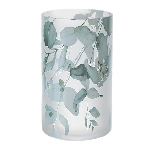 HERVIT Vaso in vetro satinato con decoro floreale blu Botanic Ø12x20 cm