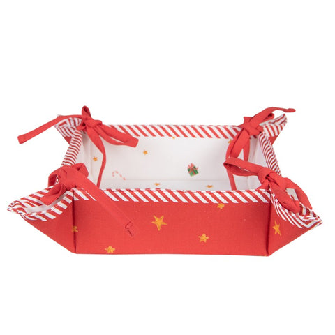Clayre & Eef Cestino porta pane natalizio bianco e rosso con schiaccianoci 35x35x8 cm