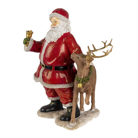 CLAYRE E EEF Decorazione Natalizia Babbo Natale con renna effetto legno 19x11x20 cm
