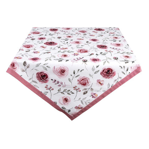CLAYRE & EEF Tovaglia quadrata centrotavola Pasqua bianco con fiori rosa 100x100