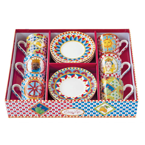 EASY LIFE Set 6 tazzine caffè con piattino porcellana SILICY in box regalo 100ml