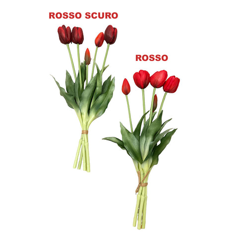 EDG Enzo de Gasperi Tulipano gommoso fiore artificiale per decorazione da esterno, bouquet 5 tulipani finti rossi 2 varianti