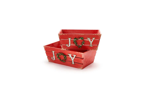 NUVOLE DI STOFFA 2 Cassette in legno rosso con decorazione Natale cww20248