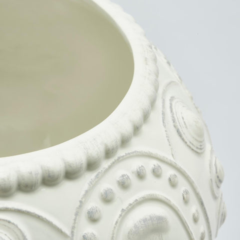 EDG Enzo de Gasperi Vaso basso da interno bombato, porta fiori "Atlantis" in ceramica con ornamenti in rilievo con effetto anticato, classico vintage 2 varianti