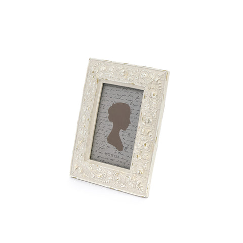 NUVOLE DI STOFFA Cornice portafoto con fiori rettangolare tortora in resina Shabby Chic Annette foto: 10x15 cm