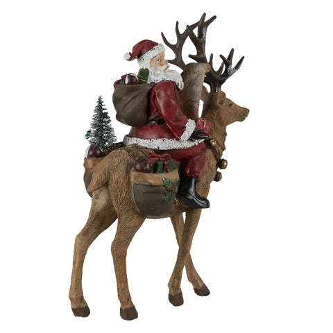 CLAYRE E EEF Statuetta natalizia babbo natale con renna effetto legno 23x11x30 cm