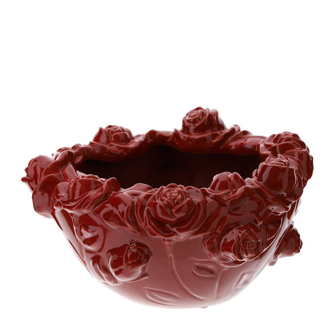 HERVIT Coppa Ciotola Porta caramelle con roselline rilievo gres rosso 28x18 cm