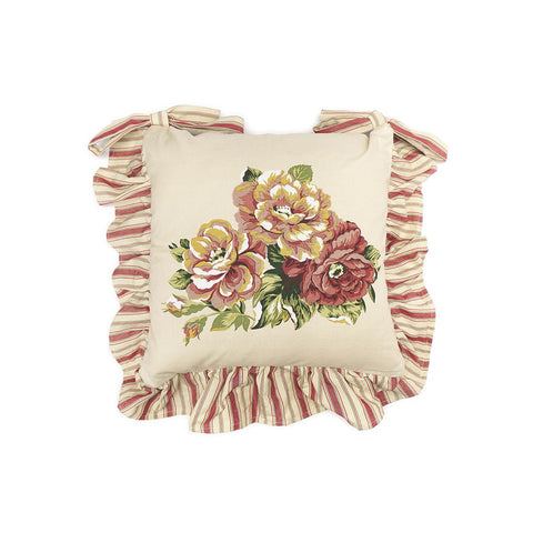 NUVOLE DI STOFFA Set 2 cuscini sedia con balza EMILY a fiori cotone rosa 40x40cm
