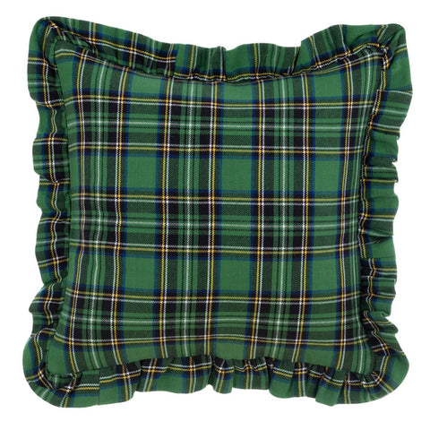 BLANC MARICLO' Cuscino arredo natalizio con gala cotone verde scozzese 40x40 cm