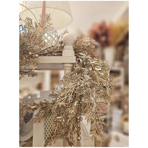 Fiori di Lena Tralcio ramo natalizio oro con bacche L160 cm