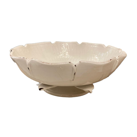 VIRGINIA CASA Alzata vaso con piede PETALO ceramica bianco anticato Ø36 H13 cm