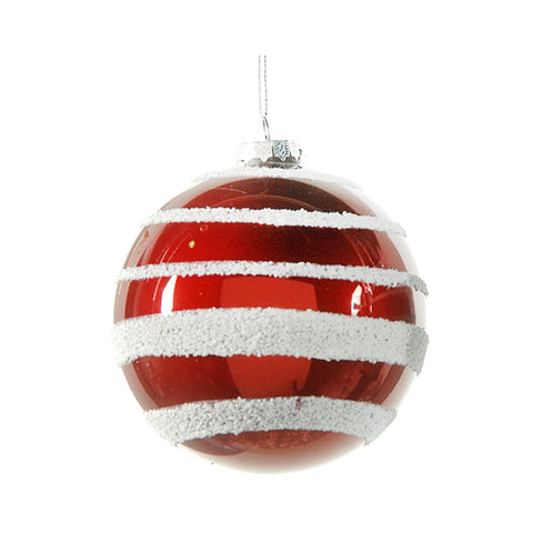 VETUR Addobbo natalizio palla in vetro rosso con linee bianche per albero di natale D10 cm