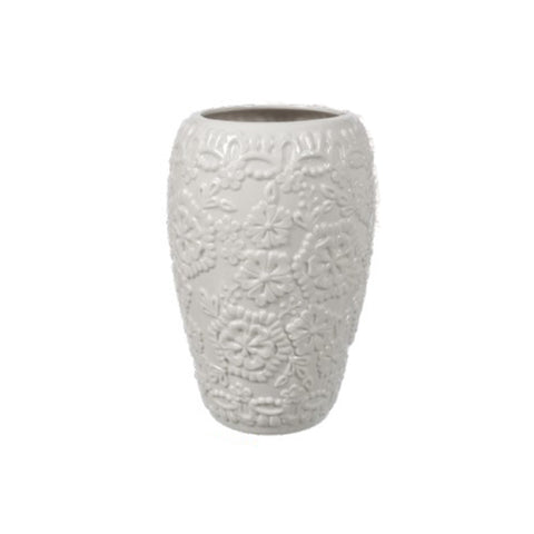 COCCOLE DI CASA Vaso per fiori o cucina con fantasia floreale in ceramica bianca Shabby Chic "Flower" D.16XH.24 cm