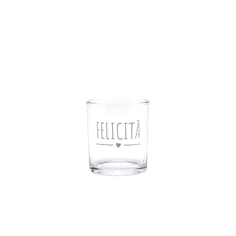 NUVOLE DI STOFFA Set di 6 bicchieri FELICITA' in vetro con frase 300ml 8x9 cm