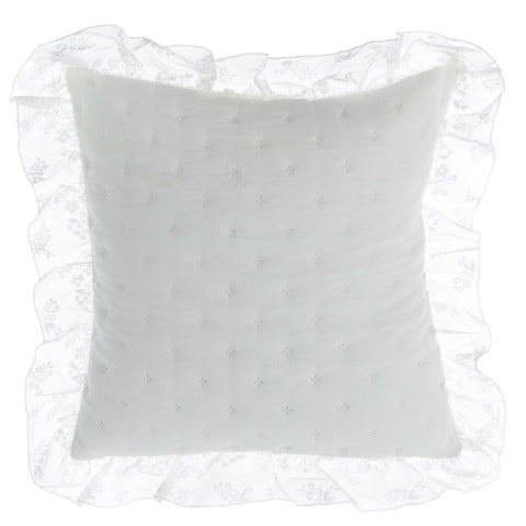 BLANC MARICLO' Cuscino quadrato bianco in poliestere con balza in pizzo 40x40 cm