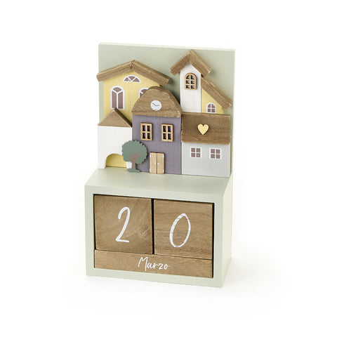 NUVOLE DI STOFFA Calendario perpetuo con casette in legno Clarissa 13x6.5x21 cm