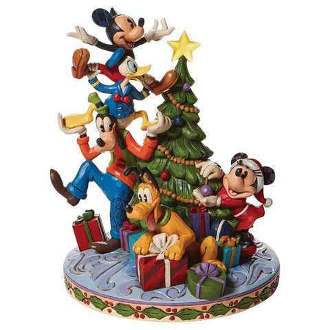 Enesco Statuina Famiglia Disney illuminato con albero e regali in resina Jim Shore