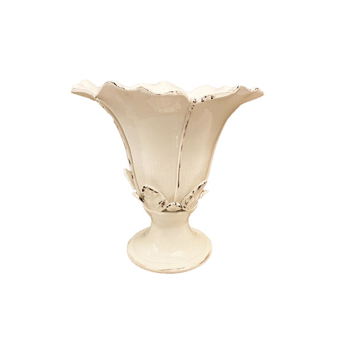 VIRGINIA CASA Coppa vaso con piede PETALO ceramica bianco anticato Ø36 H37 cm