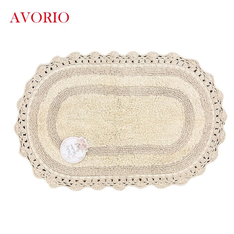 L'ATELIER 17 Tappeto ovale per bagno o camera, tappetino con crochet in puro cotone "Ovalino" 40x70 cm Shabby Chic 5 varianti