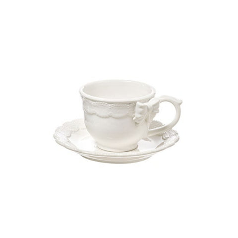 L'ARTE DI NACCHI Tazza da tè con piattino ceramica bianca 250 ml KF-30
