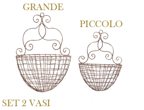 NUVOLE DI STOFFA Set 2 vasi da appendere per piante in metallo effetto anticato, Shabby Chic Maria Vittoria Danidè