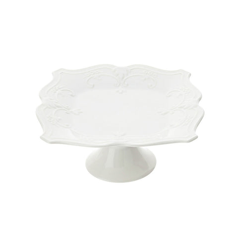 HERVIT Alzatina per dolci in porcellana bianca con decoro in rilievo 27x27X10 cm