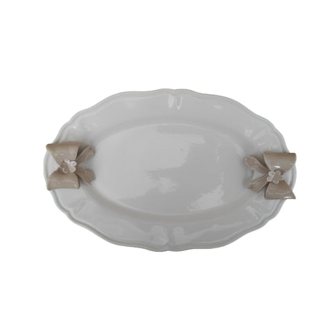 NALI' Vassoio ovale in porcellana bianca con fiocchi beige 24x34 cm LF09BEIGE
