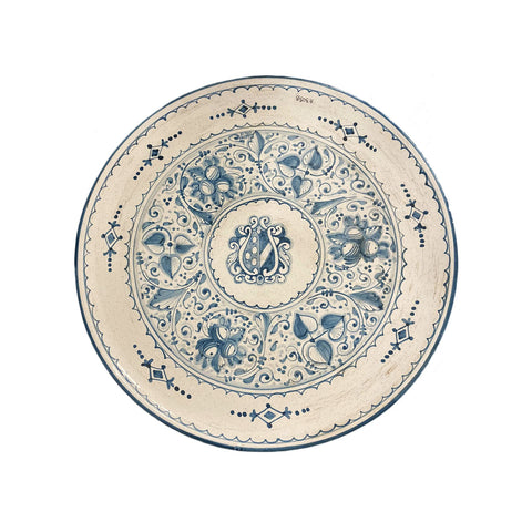 LEONA Piatto decorativo vassoio IMPERIA ceramica bianca con decori blu Ø40 H3 cm