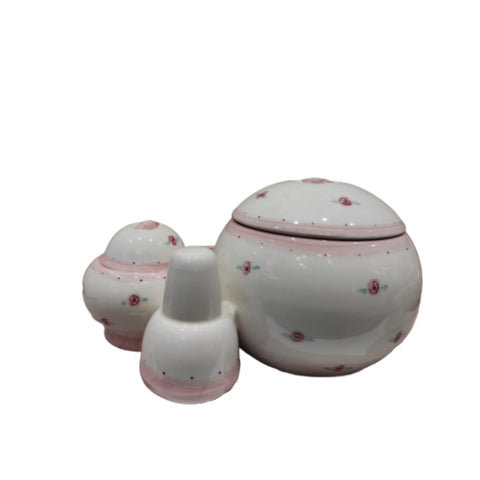 NALI' Porta cialde da caffè porcellana SHABBY bianco e fiori rosa 26x18x12 cm