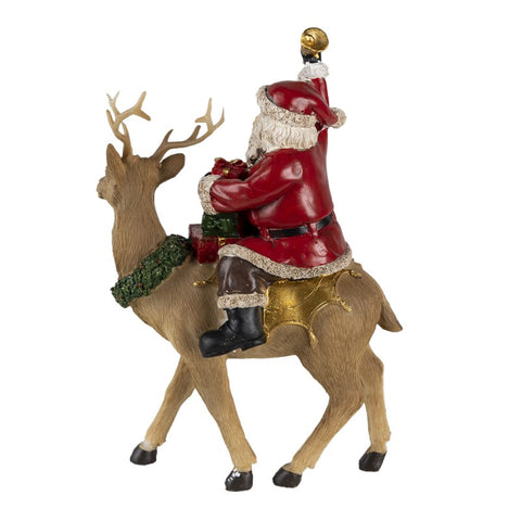 CLAYRE E EEF Decorazione Natalizia Statua Babbo Natale con regali su renna 16x9x22 cm
