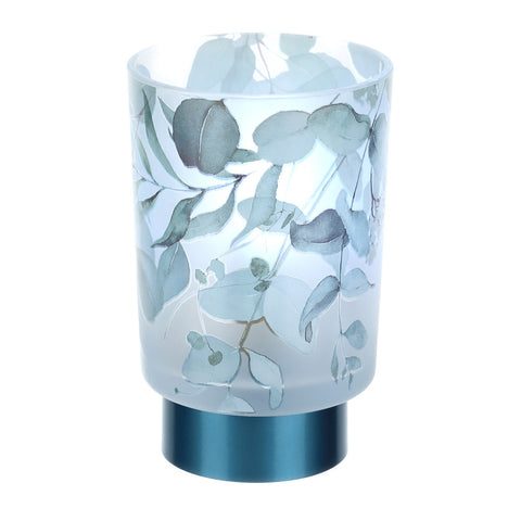 HERVIT Lampada da tavolo in vetro con decoro floreale blu Botanic Ø10x15 cm