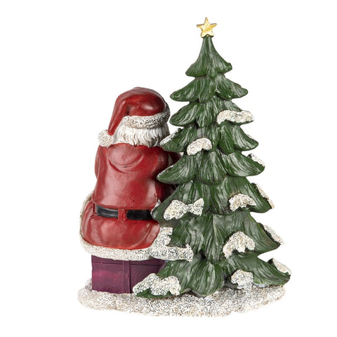 CLAYRE E EEF Statuetta Babbo Natale con bambino albero di Natale e cavallo a dondolo 16x13x22 cm