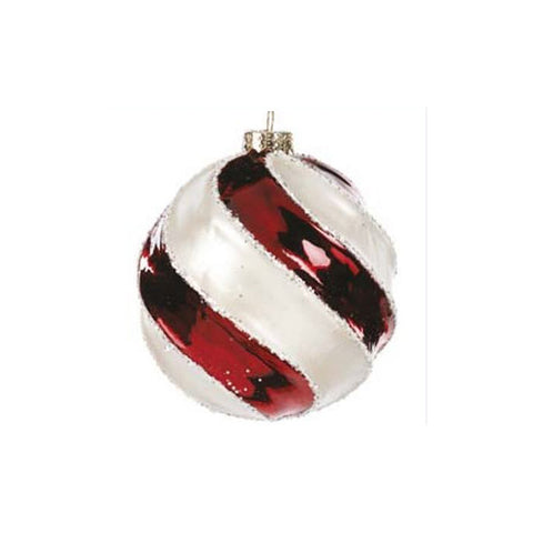 GOODWILL Palla di Natale sfera per albero con glitter vetro bianco e rosso Ø10cm