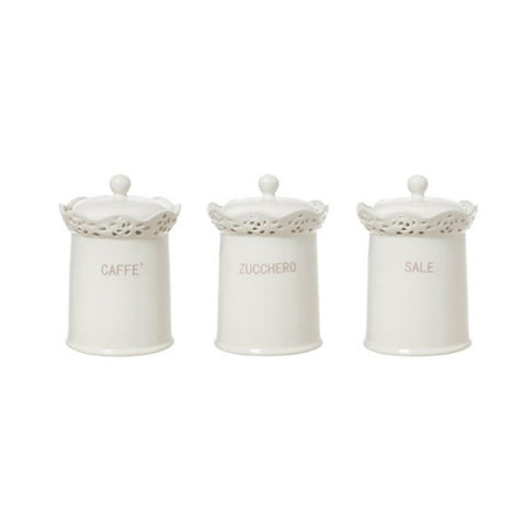 L'ARTE DI NACCHI Set 3 barattoli contenitori con tappo ceramica bianca Ø12 H17cm