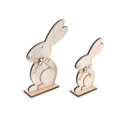 NUVOLE DI STOFFA Set due conigli in profilo decoro pasquale in legno Clarissa