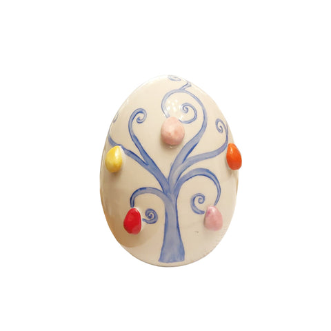 SBORDONE Uovo con albero decorazione pasquale artigianale in porcellana h10 cm
