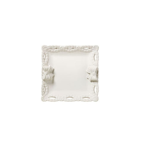 L'ARTE DI NACCHI Vassoio quadrato con fiocchi ceramica bianca 20x20x5 cm KF-42