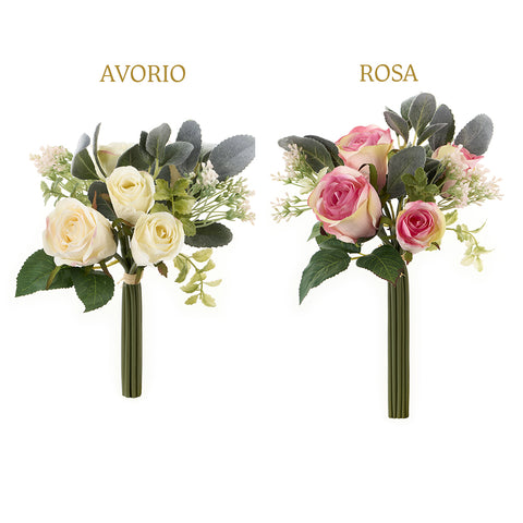NUVOLE DI STOFFA Bouquet rosa artificiale da esposizione Demetra 2 varianti h30cm