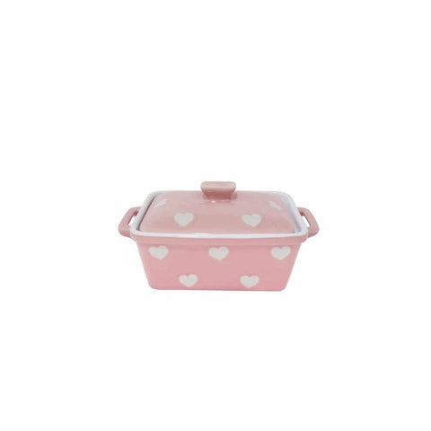 ISABELLE ROSE Burriera con coperchio ceramica rosa a cuori 16,5x10x8 cm IR5493