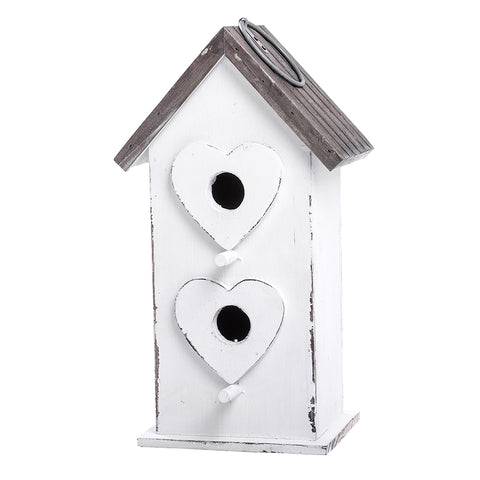 NUVOLE DI STOFFA Casetta uccelli bianca con tetto da appendere in legno effetto anticato, Shabby Chic Carlotta