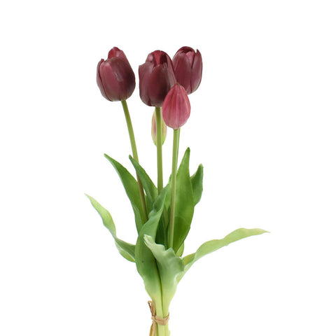 EDG Enzo de Gasperi Tulipano gommoso fiore artificiale, bouquet 5 tulipani finti bordeaux