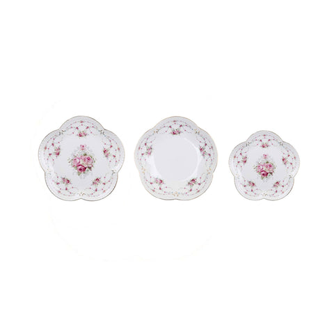 BLANC MARICLO' Set 18 piatti servizio 6 posti ceramica bianca con fiori rosa