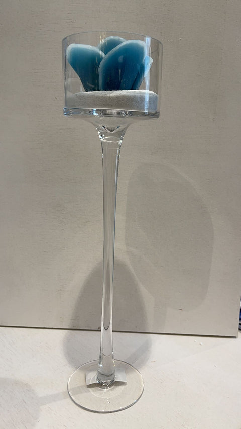 CERERIA PARMA Calice vetro con candela rosellina blu H30 cm 25287ZUC