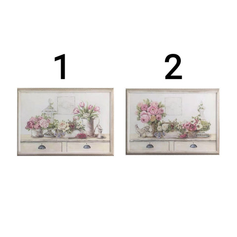 BLANC MARICLO' Quadro tela dipinto floreale legno beige 2 varianti 51x3,5x35,5cm