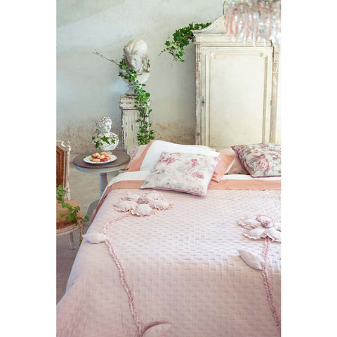 BLANC MARICLO' Copricuscino arredo con gala e fiore ricamato rosa 40x40 cm