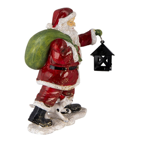 CLAYRE E EEF Statuina Babbo Natale con lanterna e sacco regali effetto legno 11x6x15 cm
