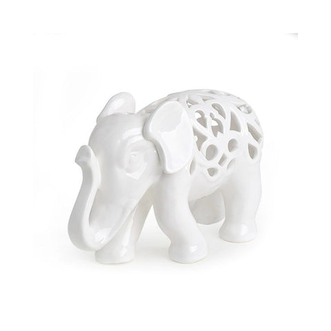 HERVIT Statuina elefante in porcellana traforata bianca 45x29 cm 26693