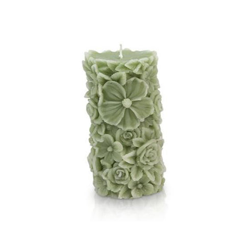 CERERIA PARMA Moccolo fiorito piccolo candela decorativa cera verde Ø6,5 H10 cm