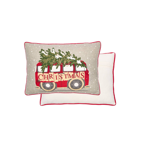 NUVOLE DI STOFFA Cuscino arredo natalizio rettangolare con furgoncino 35x50 cm